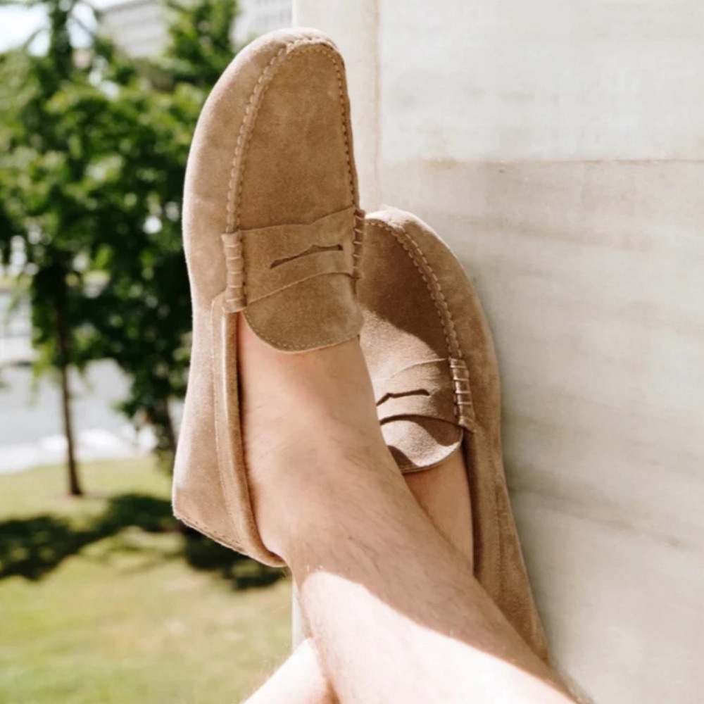 COBBLER UNION Driving Loafer Italian Suede Vibram Moccasin Drivers Sand Tan 10.5